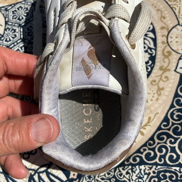 Skechers big kids 12 white sneaker with gold accents and memory foam - Picture 7 of 11